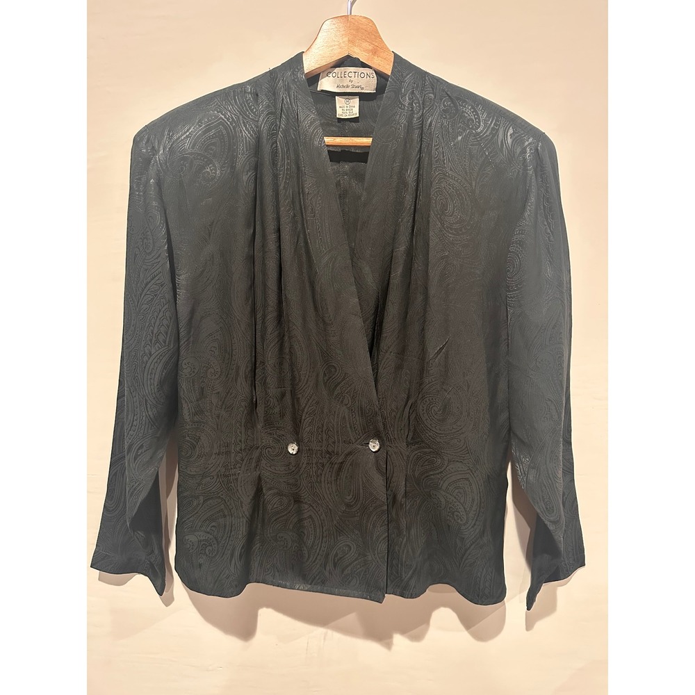 Collections by Michelle Stuart Black 100% Silk Paisley Jacquard Blouse Top M